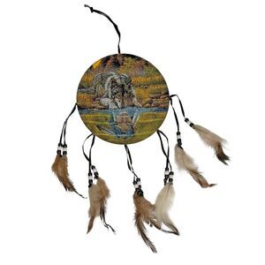 Native American Dream Catcher Wolf Wall Hanging Velvet Paint bv